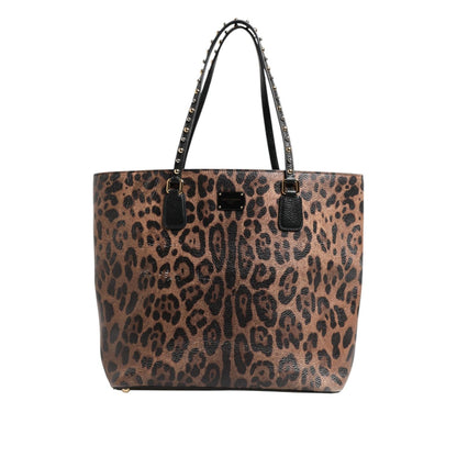 Dolce & Gabbana Brown Leopard GLAM Leather Logo Plaque Tote Bag