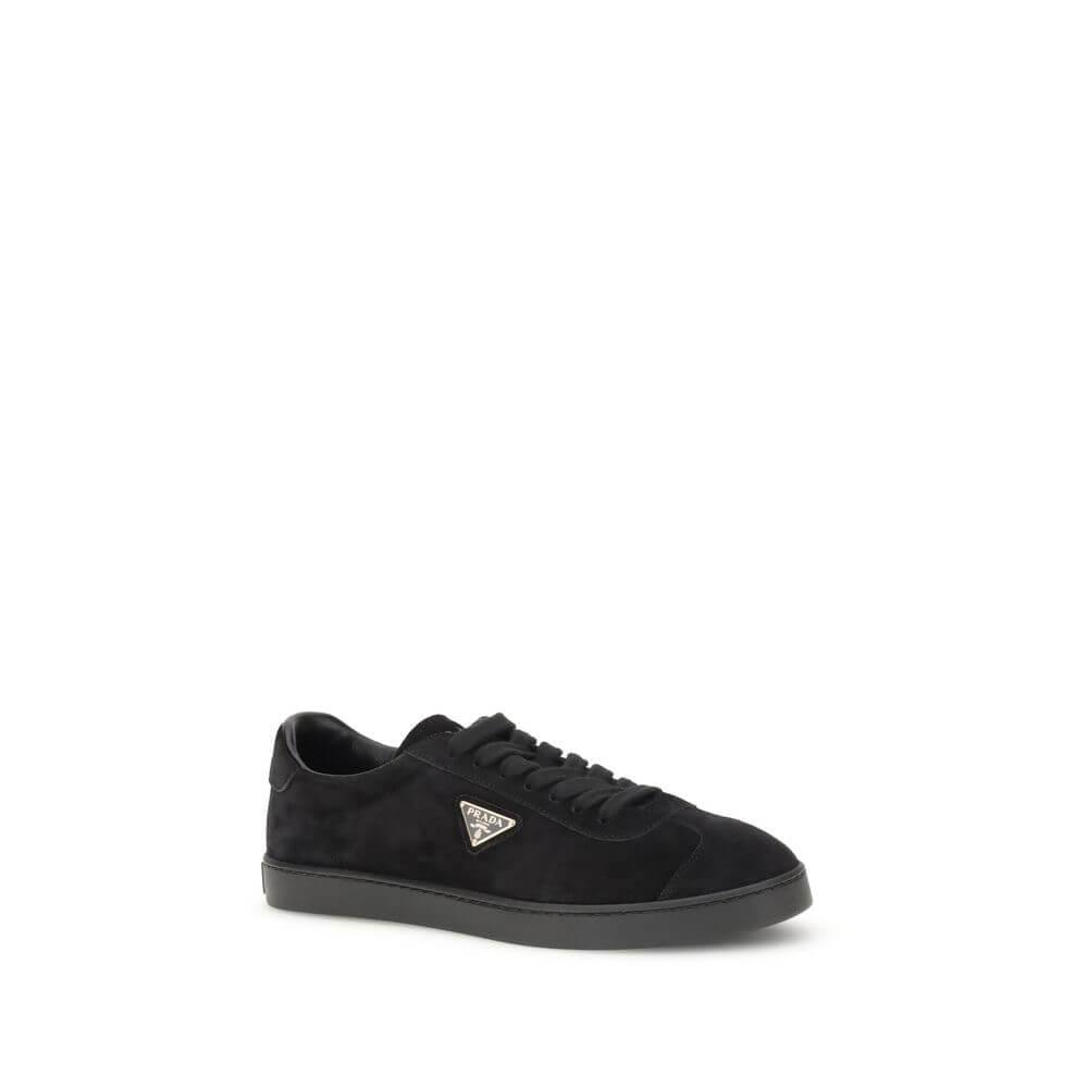 Prada Black Calf Leather Bos Taurus Low Top Sneakers