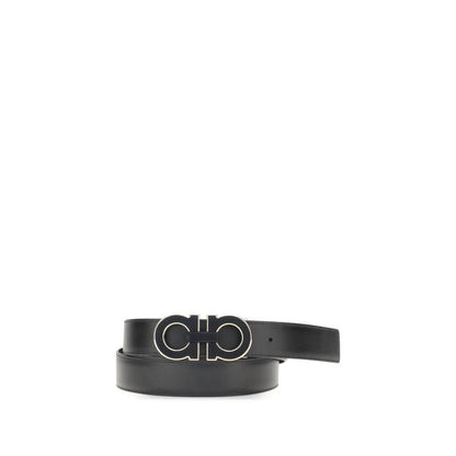 Alt Tag: Ferragamo Black Calf Leather Bos Taurus Regular Belt with reversible Gancini buckle.