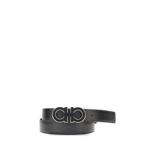 Alt Tag: Ferragamo Black Calf Leather Bos Taurus Regular Belt with reversible Gancini buckle.
