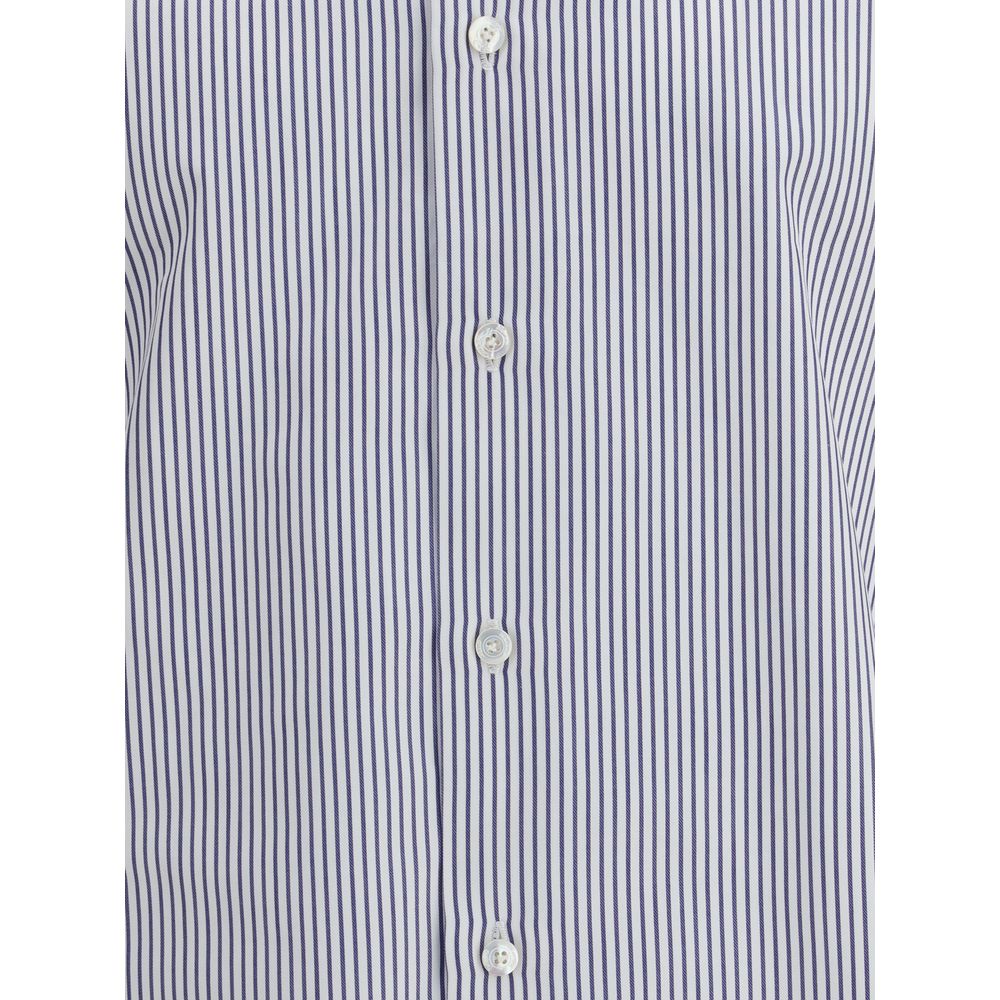 Finamore Blue Cotton Pattern Shirt