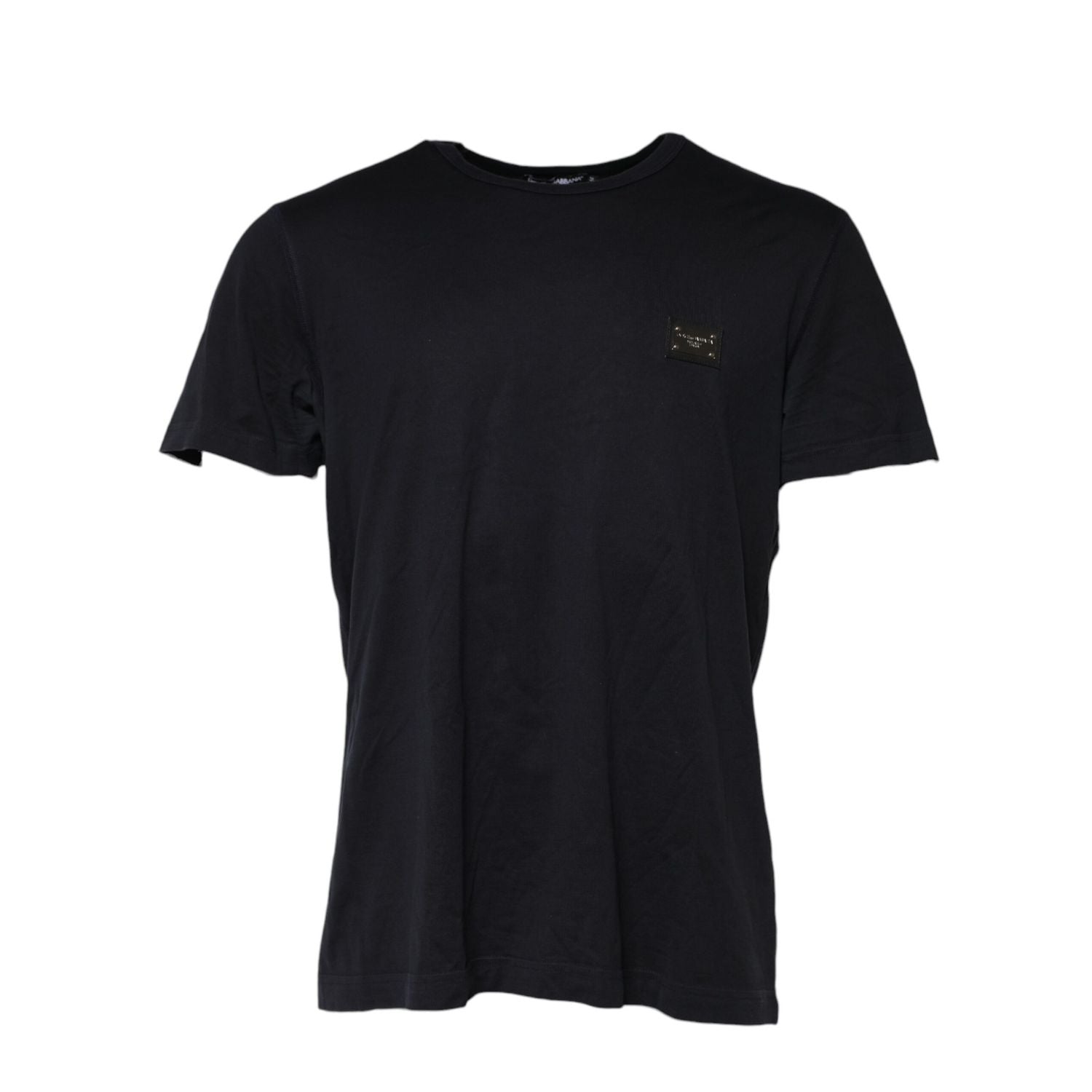 Dolce & Gabbana Dark Blue Logo Plaque Cotton Crewneck T-shirt