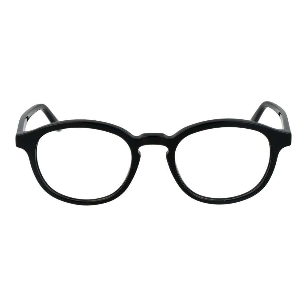 Andy Wolf Black Unisex Glasses Frame in full-rim acetate with demo lenses, panto style, includes branded case for shipment.