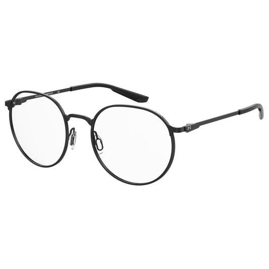 Under Armour Black Metal Frames unisex glasses with round lenses, model UA5048G003F21, featuring a sleek design and durable metal construction.