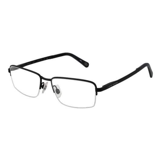 Land Rover Black Men Glasses Frame in stainless steel half-rim design with demo lenses, UVA & UVB protection, and spring hinge.