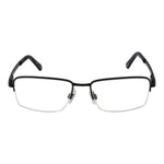 Land Rover Black Men Glasses Frame in stainless steel half-rim design with black browline, includes branded case and demo lenses.