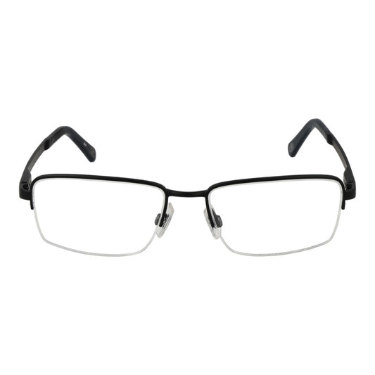 Land Rover Black Men Glasses Frame in stainless steel half-rim design with black browline, includes branded case and demo lenses.