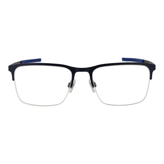Land Rover Blue Men Glasses Frame in stainless steel half-rim rectangle style with blue color, demo lenses, and 100% UVA & UVB protection.