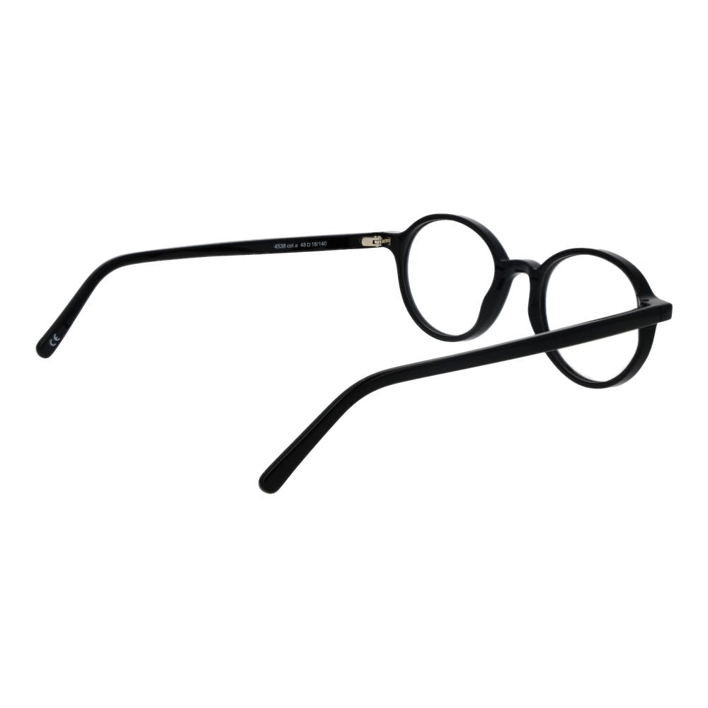 Andy Wolf Black Unisex Glasses Frame made of acetate with full-rim oval design, showcasing black color and demo lenses.