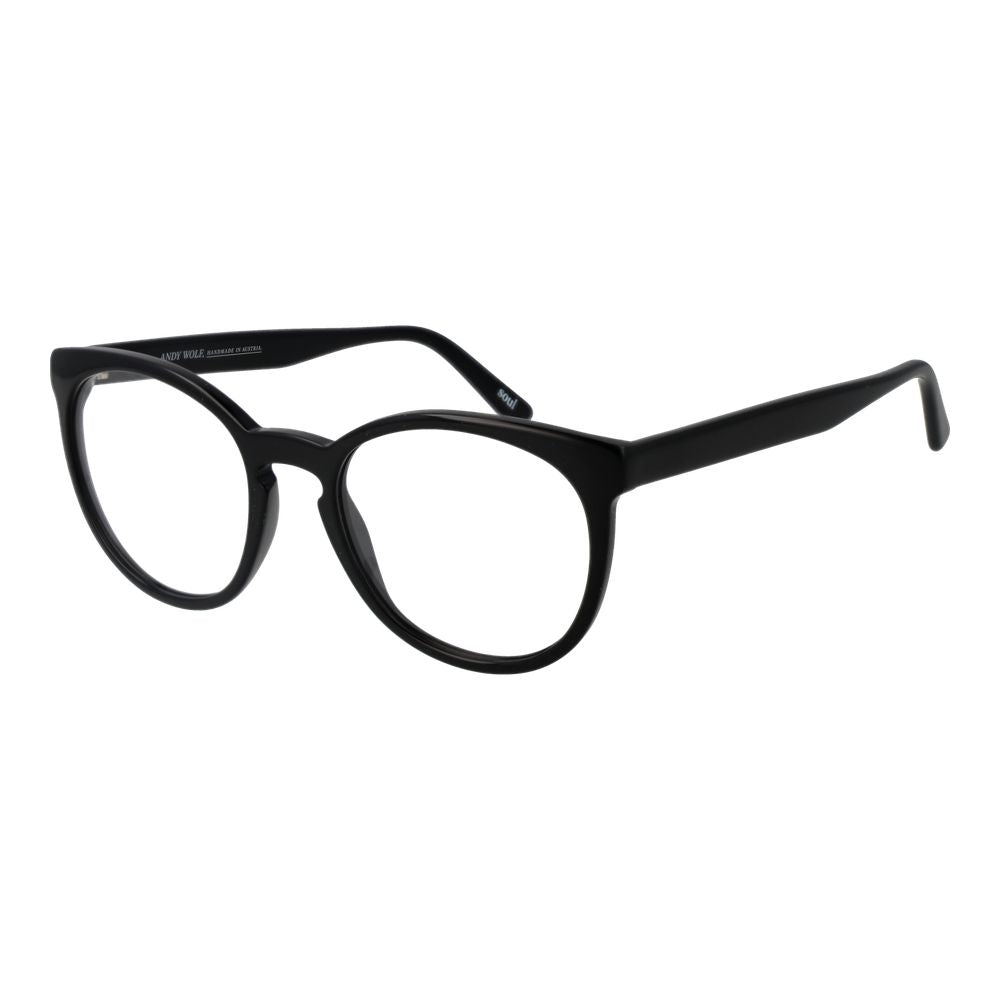 Andy Wolf Black Unisex Glasses Frame, acetate full-rim design with demo lenses, size 52-18-145, includes branded case.