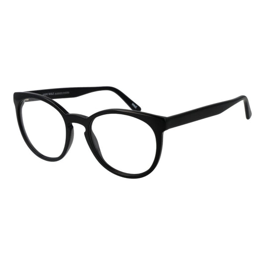 Andy Wolf Black Unisex Glasses Frame, acetate full-rim design with demo lenses, size 52-18-145, includes branded case.