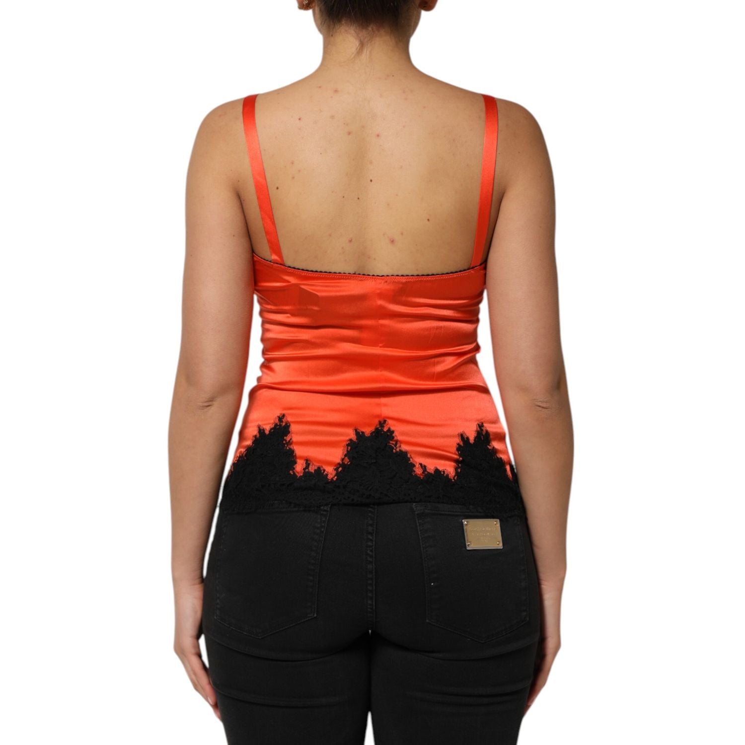 Dolce & Gabbana Red Black Lace Trim Silk Sleeveless Tank Top