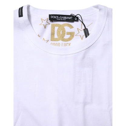 Dolce & Gabbana White Cotton Goodluck 2022 Crew Neck T-shirt