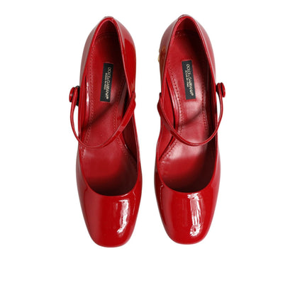 Dolce & Gabbana Red Leather DG Logo Heels Sandals Shoes
