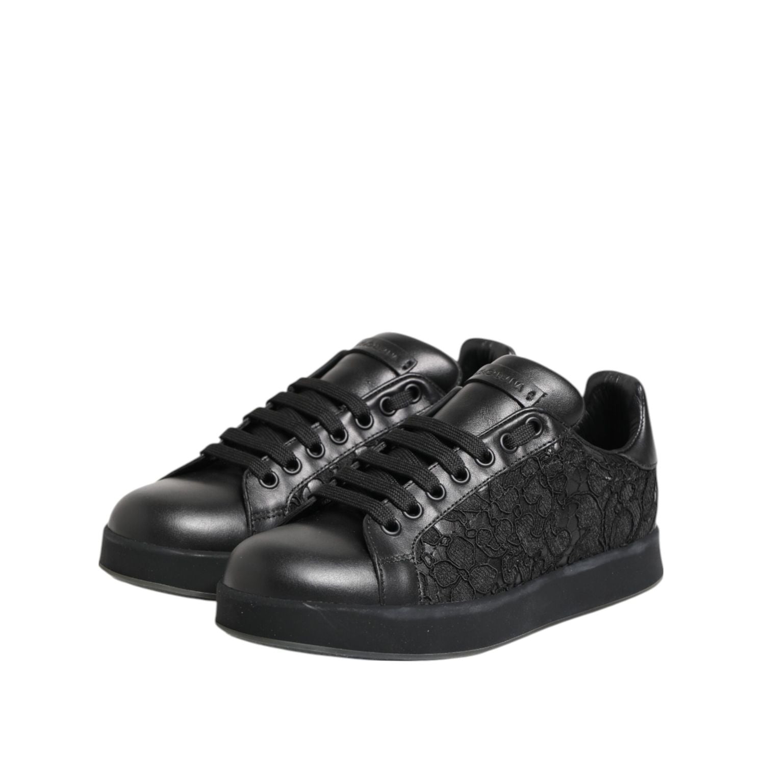 Dolce & Gabbana Black Floral Lace Low Top Sneakers Shoes