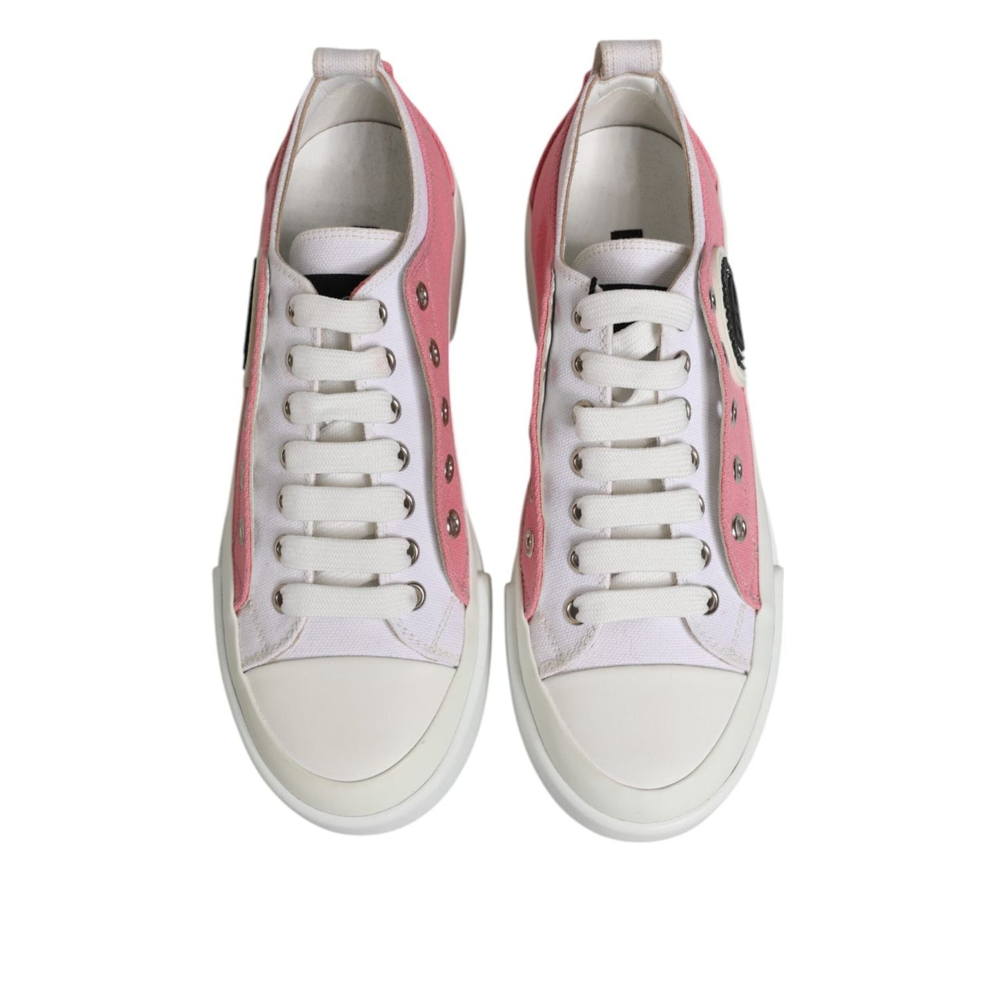 Dolce & Gabbana White Pink Canvas Low Top Sneakers Shoes LA12790-36