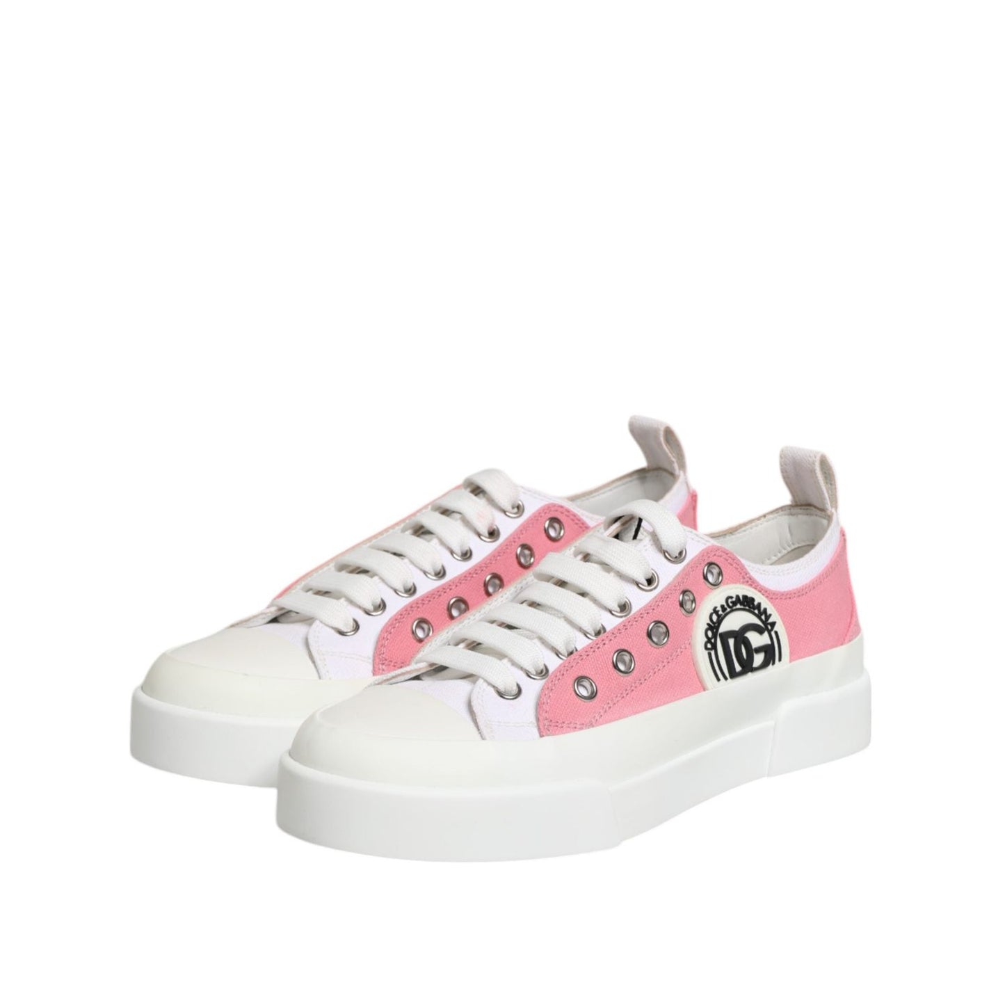 Dolce & Gabbana White Pink Canvas Low Top Sneakers Shoes LA12790-36
