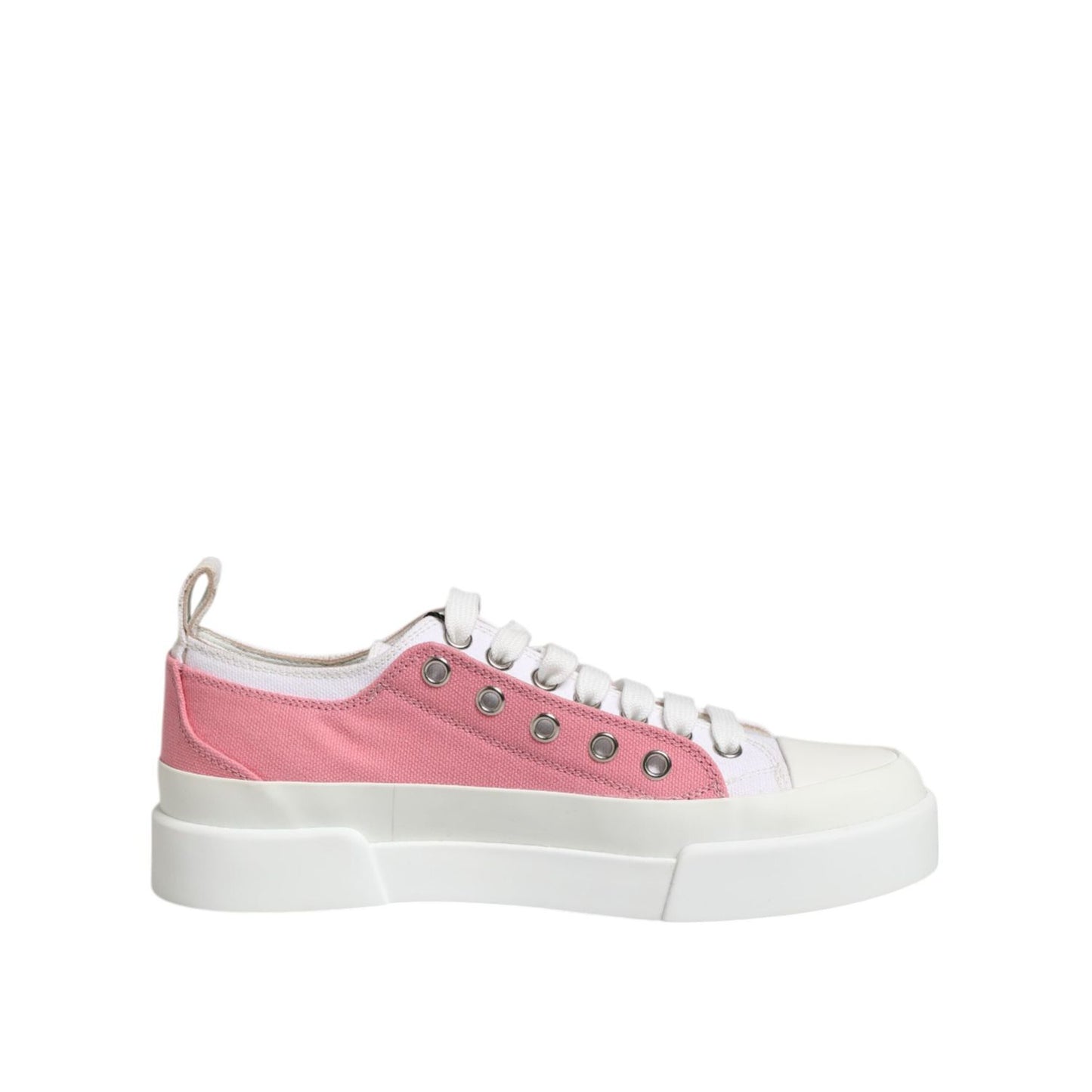 Dolce & Gabbana White Pink Canvas Low Top Sneakers Shoes LA12790-36