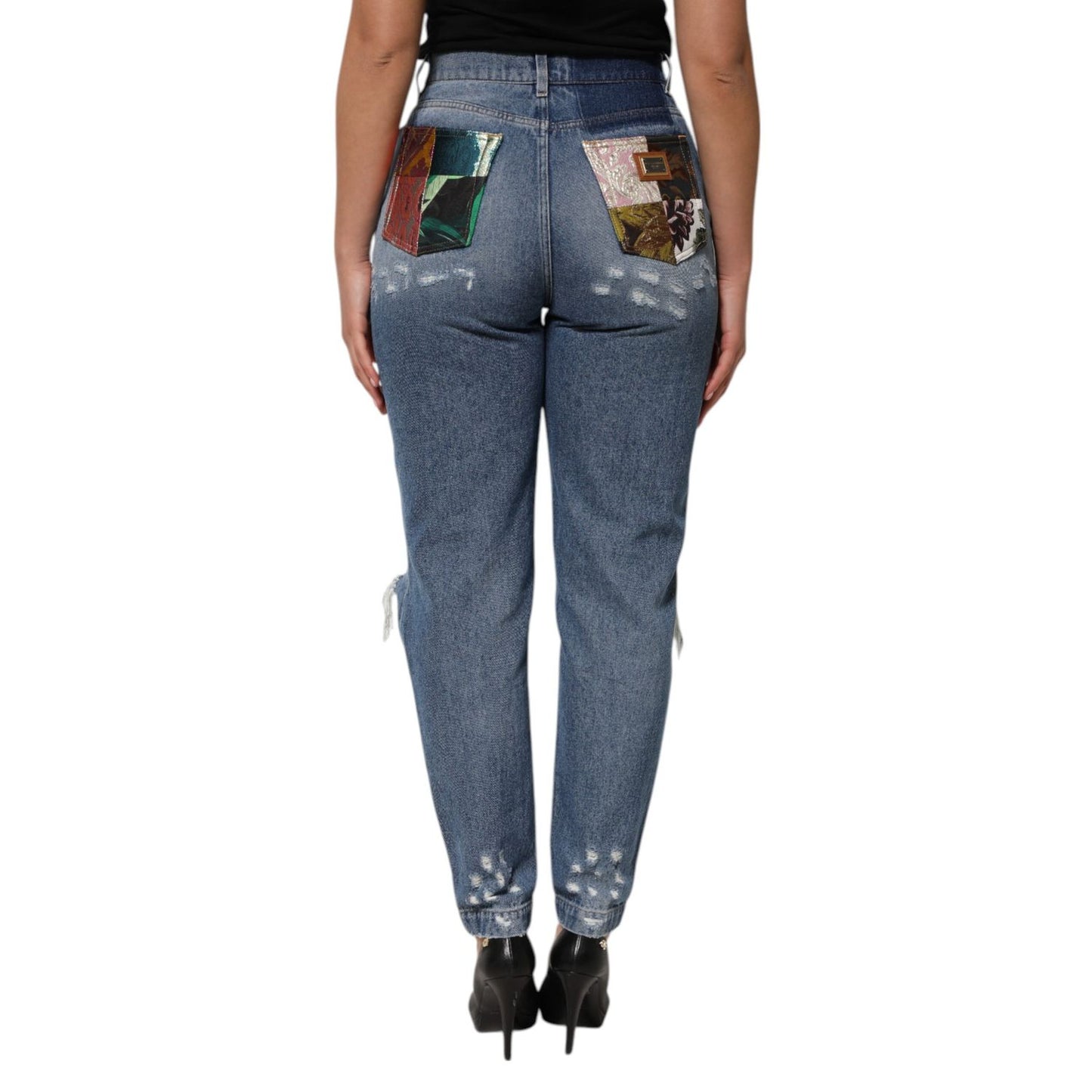 Dolce & Gabbana Blue Tattered High Waist Women Denim Jeans