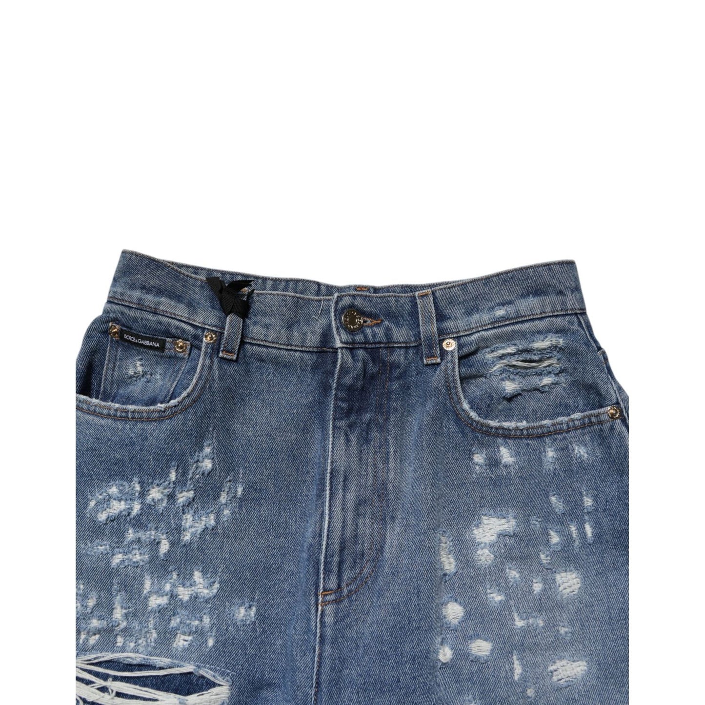 Dolce & Gabbana Blue Tattered High Waist Women Denim Jeans