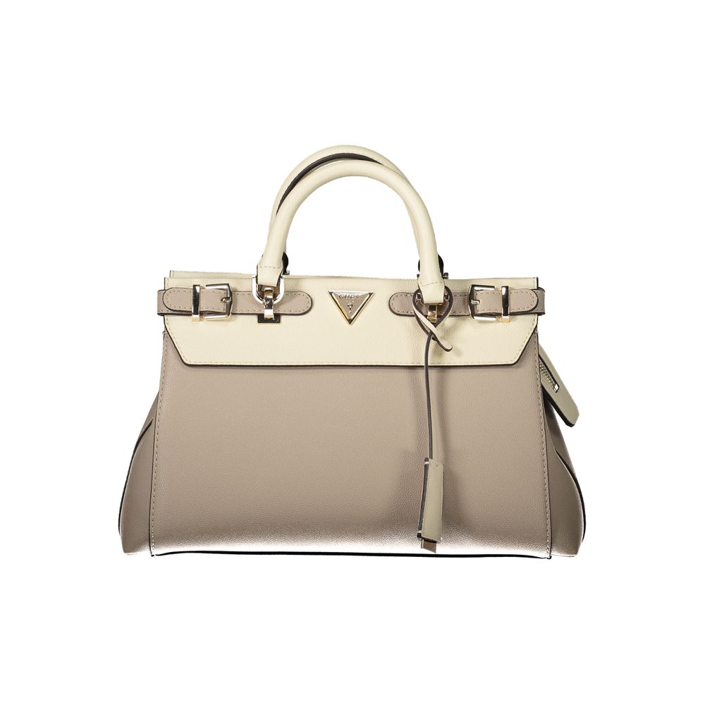 Guess Jeans Beige Polyethylene Handbag with adjustable strap, external pocket, zip closure, and logo detailing.