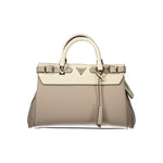 Guess Jeans Beige Polyethylene Handbag with adjustable strap, external pocket, zip closure, and logo detailing.