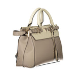 Guess Jeans Beige Polyethylene Handbag with two handles, adjustable shoulder strap, external pocket, and contrasting details.