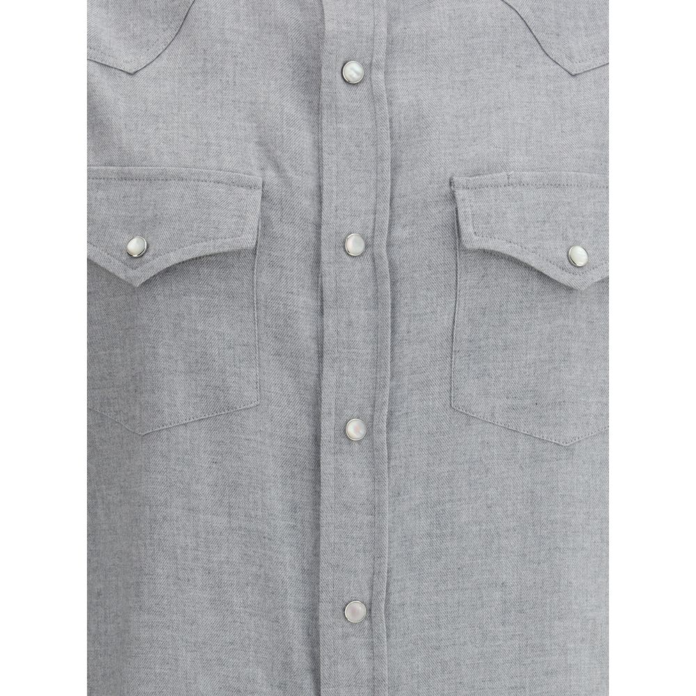 Brunello Cucinelli Gray Cotton Pattern Shirt
