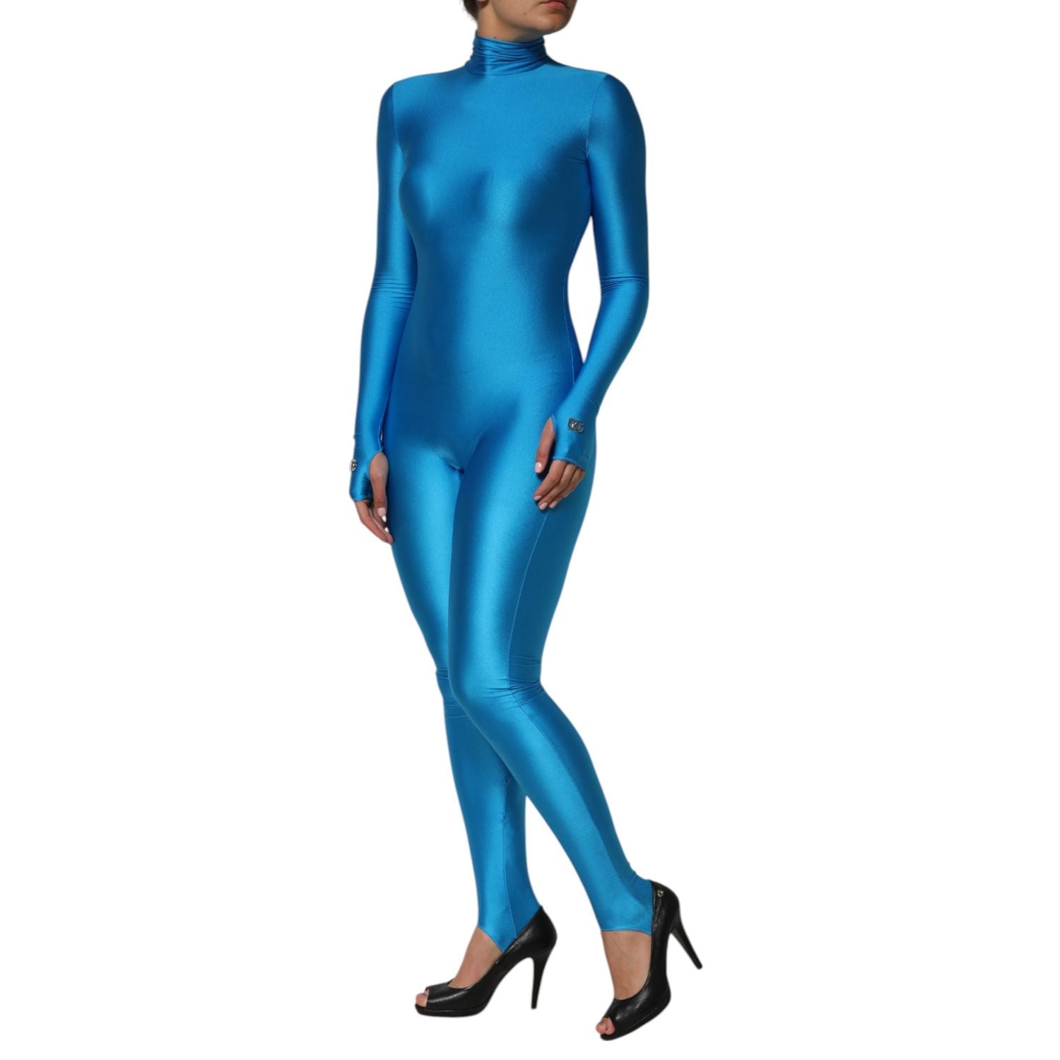 Dolce & Gabbana Blue Nylon Turtleneck Bodycon Jumpsuit  Dress