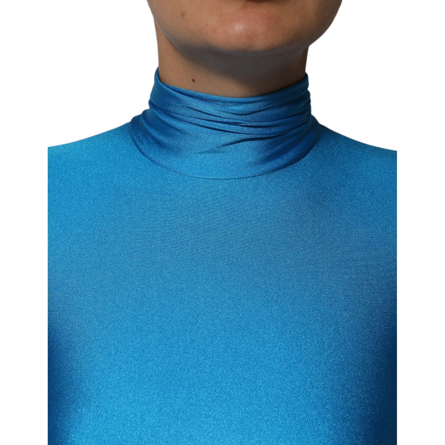 Dolce & Gabbana Blue Nylon Turtleneck Bodycon Jumpsuit Dress