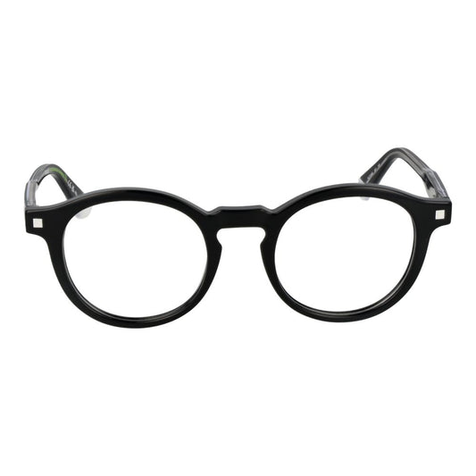 Polaroid Black Men Glasses Frame in full-rim with cellulose propionate material, panto style, spring hinge, size 48-21-145.