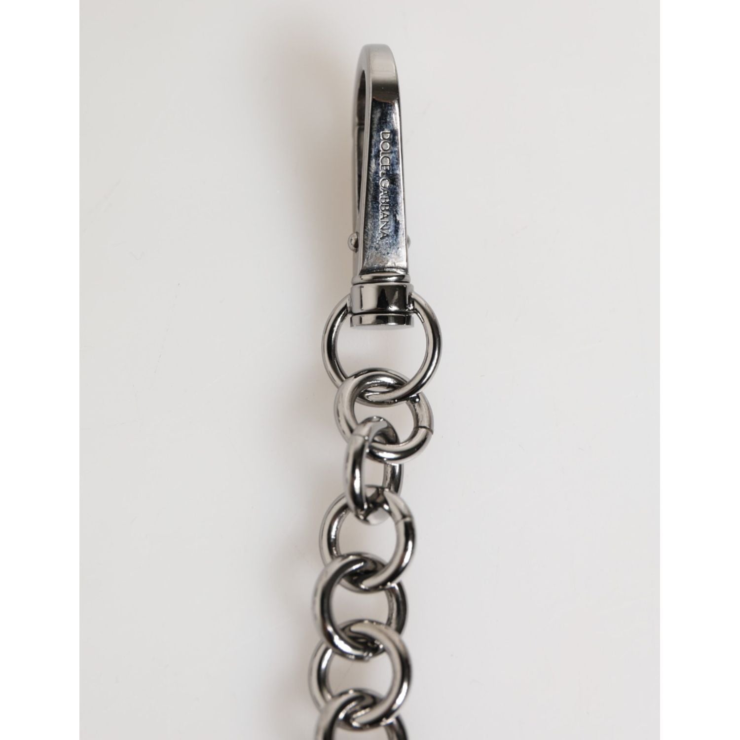 Dolce & Gabbana Black White DG Rubber Logo Silver Men Keychain Keyring