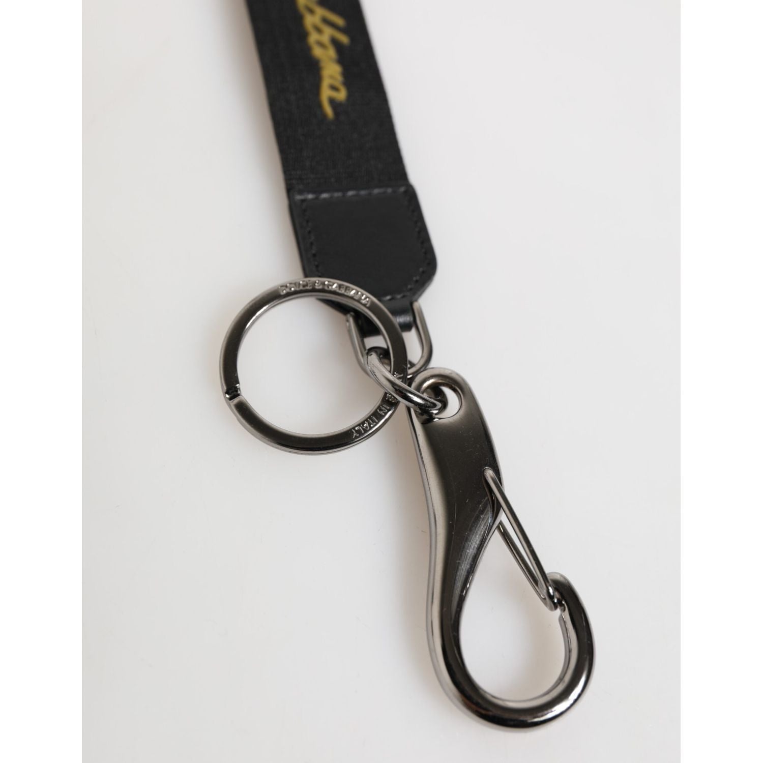 Dolce & Gabbana Black Yellow Polyester DG Logo Silver Keychain Keyring