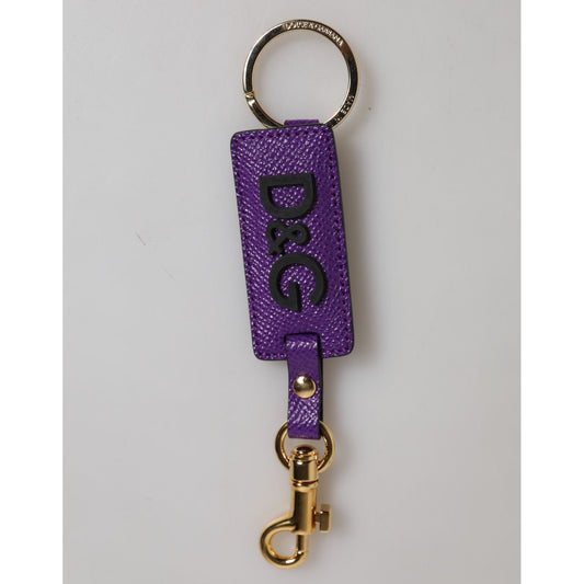 Dolce & Gabbana Purple DG Logo Leather Gold Tone Metal Keyring Keychain SMY11207