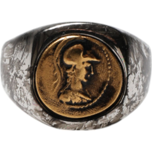 Dolce & Gabbana Silver Tone Engraved Two Color Real Brass Ring SMY11232-62