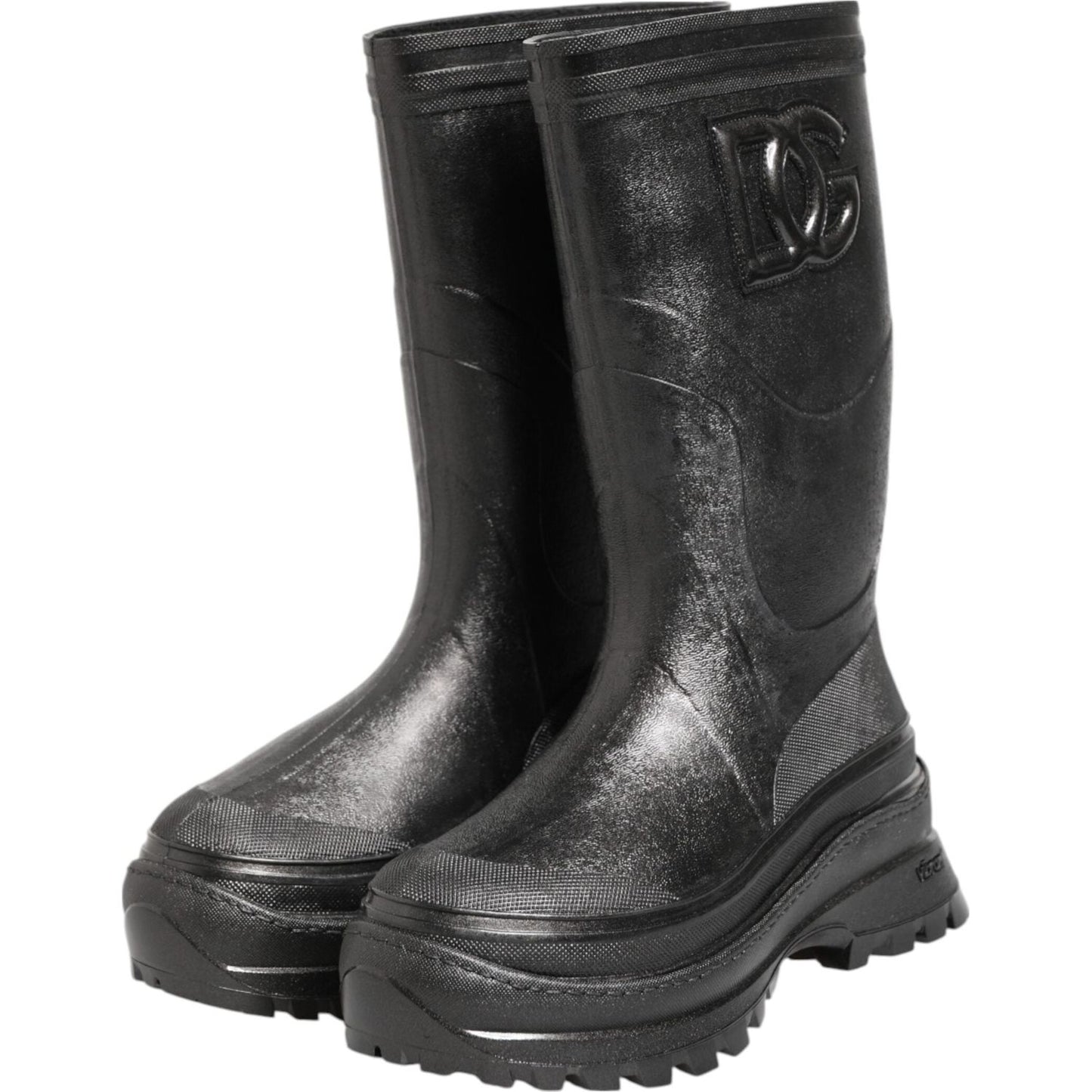 Dolce & Gabbana Metallic Black Pull On Rain Boots Men Shoes MV7883-41