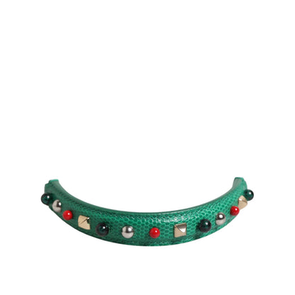 Dolce & Gabbana Green Embellished Leather Bag Handle Women Shoulder Strap