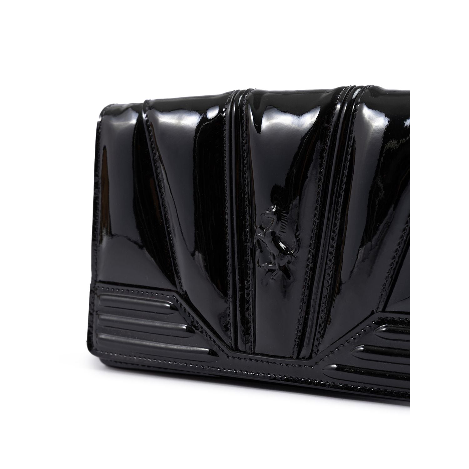 Ferrari Black GT patent leather bag with chain