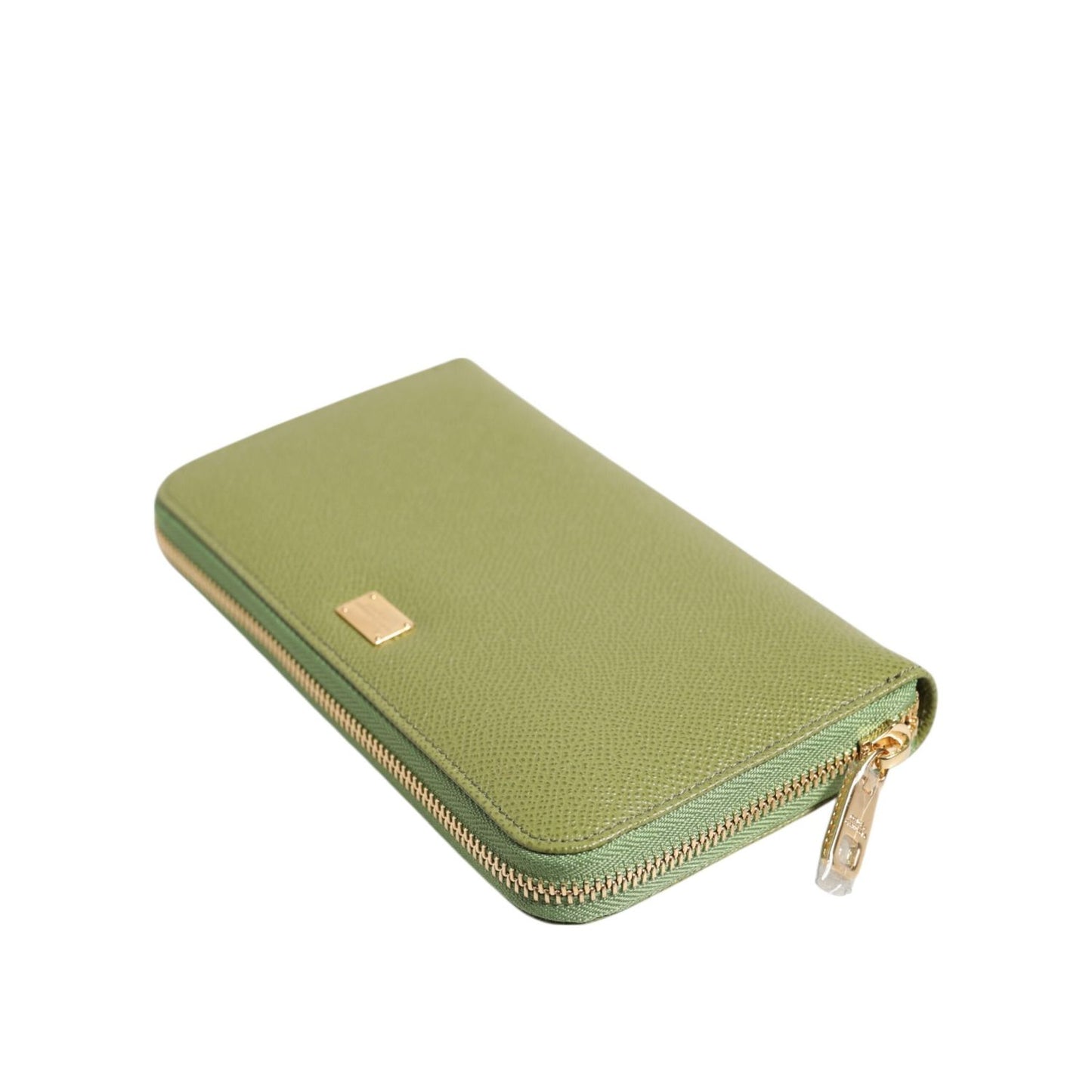 Dolce & Gabbana Green Leather Logo Plaque Zip Around Continenta Wallet BAG4687