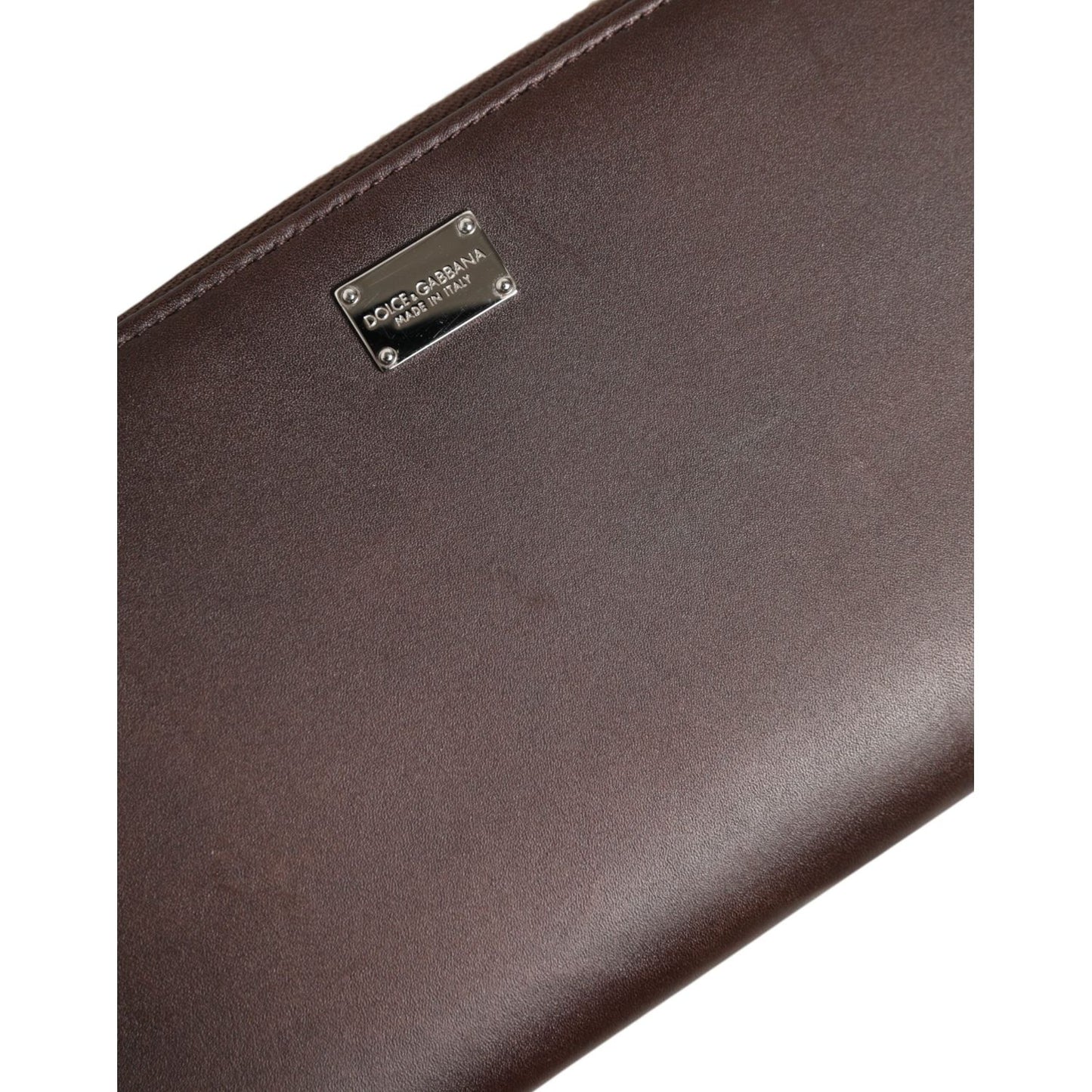 Dolce & Gabbana Brown Calfskin Leather Logo Zip Around Continental Wallet BAG4694
