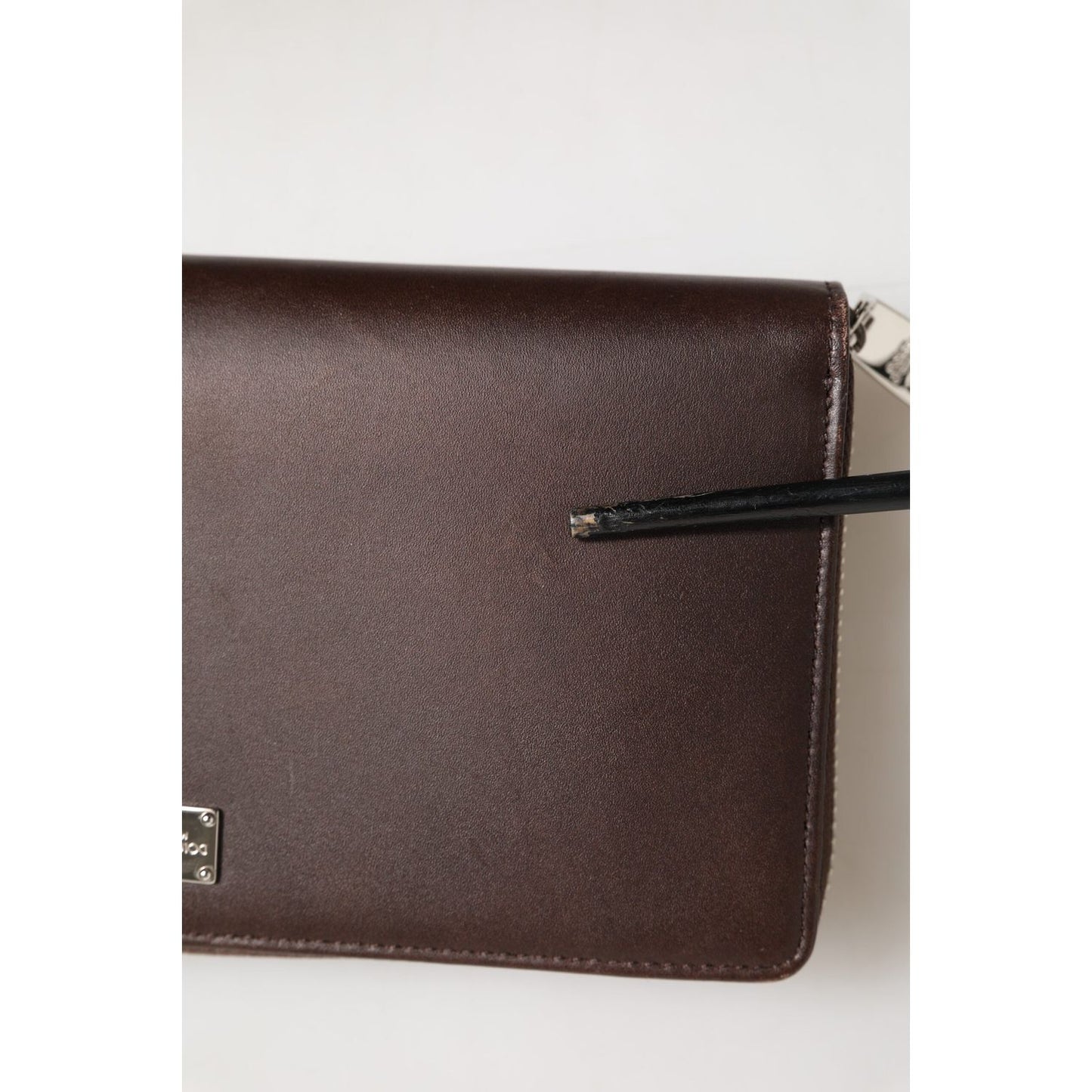 Dolce & Gabbana Brown Calfskin Leather Logo Zip Around Continental Wallet BAG4694
