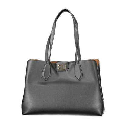 Elegant Twinset Black Polyethylene Women Handbag with dual compartments and signature logo.