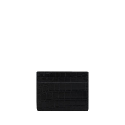 Saint Laurent Black Calf Leather Bos Taurus Wallet with animal-effect print and monogram, front and back card slots, AW25 collection.
