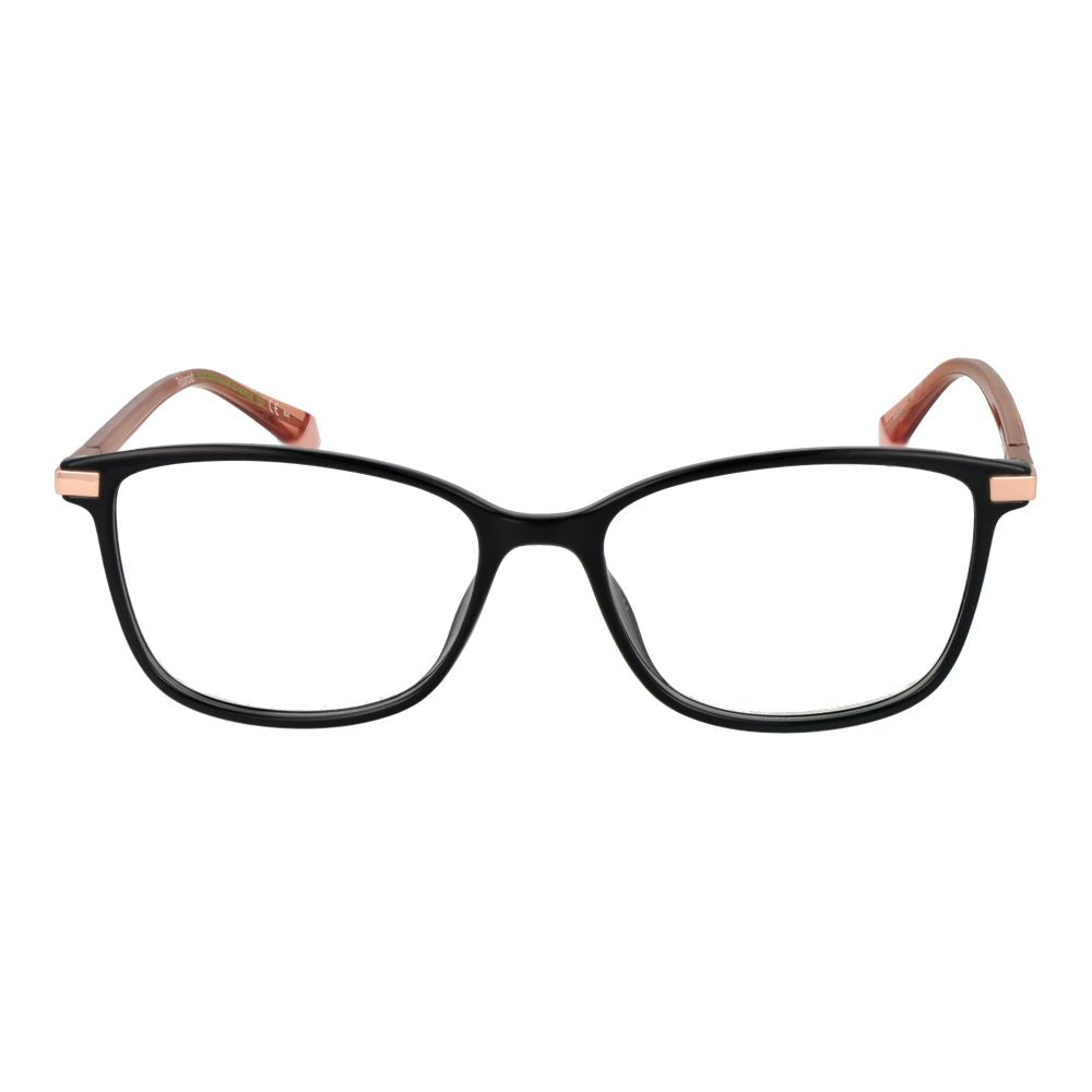 Polaroid Black Unisex Glasses Frame in full-rim black polyamide with demo lenses, includes branded case, size 53-13-145.