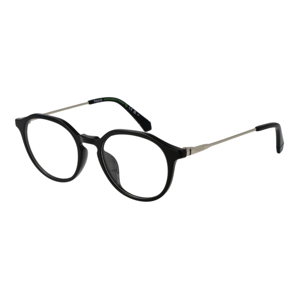 Polaroid Black Unisex Glasses Frame - Full-Rim Panto Style, Polyamide Material, Includes Branded Case, Size 49-13-145