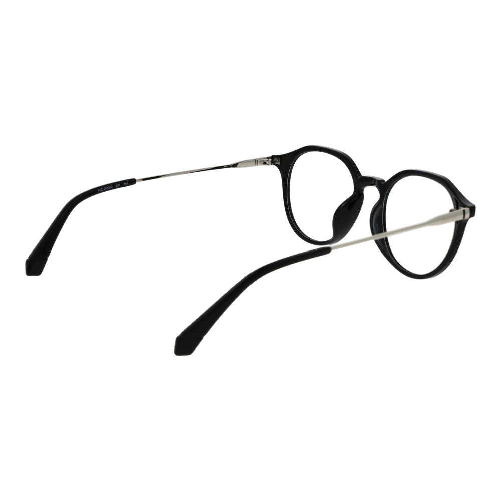 Polaroid Black Unisex Glasses Frame with full-rim black polyamide material, demo lenses, and panto style design.