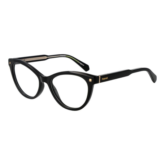 Polaroid Black Women Glasses Frame in cat eye style with full-rim cellulose propionate, demo lenses, and no extra features.