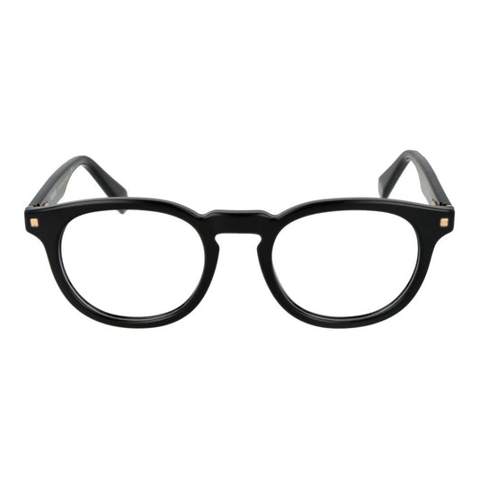 Polaroid Black Women Glasses Frame, full-rim panto style with cellulose propionate material, featuring a 49-21-145 size and spring hinge.