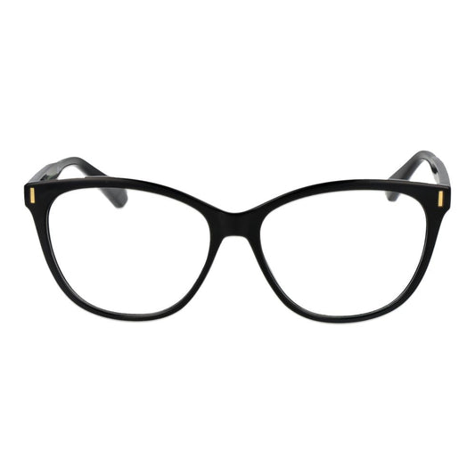 Polaroid Black Women Glasses Frame with full-rim cat eye design, black polyamide frame, demo lenses, size 56-15-145, no extra features.