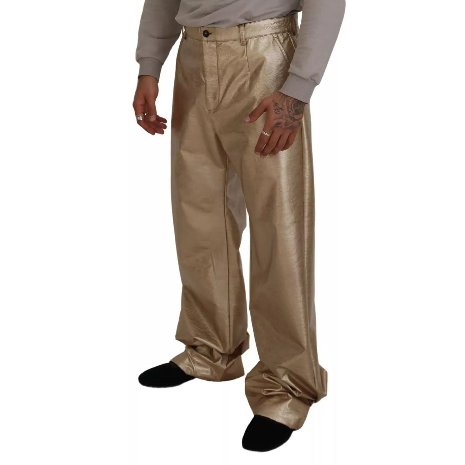 Dolce & Gabbana Metallic Gold Polyester StraightTrouser Pants